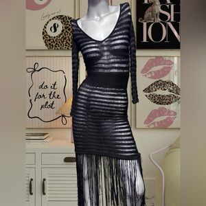 Bebe Y2K Sheer Knit Fringe Beachy Dress